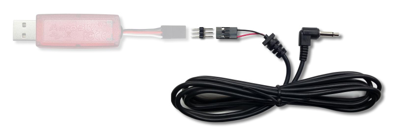 AeroSIM RC 1.6m long cable with a 3-pin connector and a mono jack, to be used with the wireless version of the USB Interface