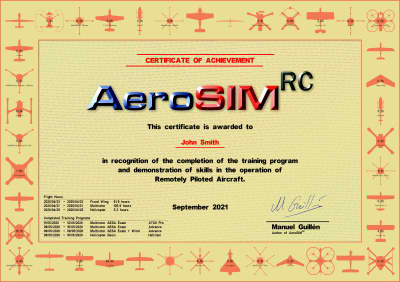 AeroSIM-RC Certificate of Achievement