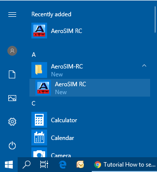 Windows Start Menu with AeroSIM-RC